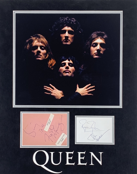 Queen Complete Group Signed Album Pages in Custom Matted Display (Beckett/BAS)