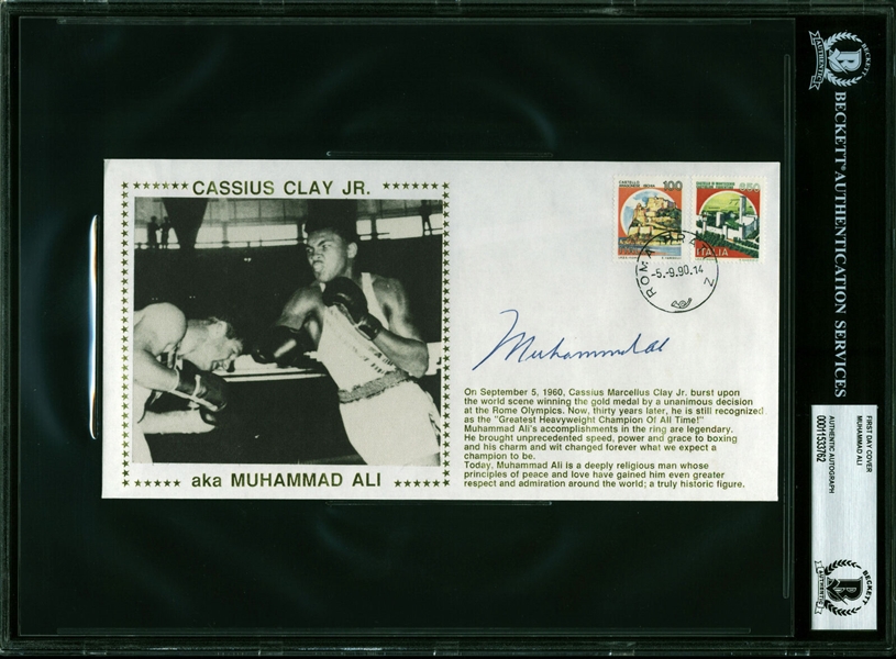 Muhammad Ali Signed 1990 30 Year Anniversary First Day Cover (Beckett/BAS Encapsulated)