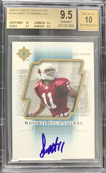 Larry Fitzgerald 2004 Ultimate Collection #129 Rookie Auto Card #132/150 :: BGS Graded GEM MINT 9.5 w/10 Autograph!
