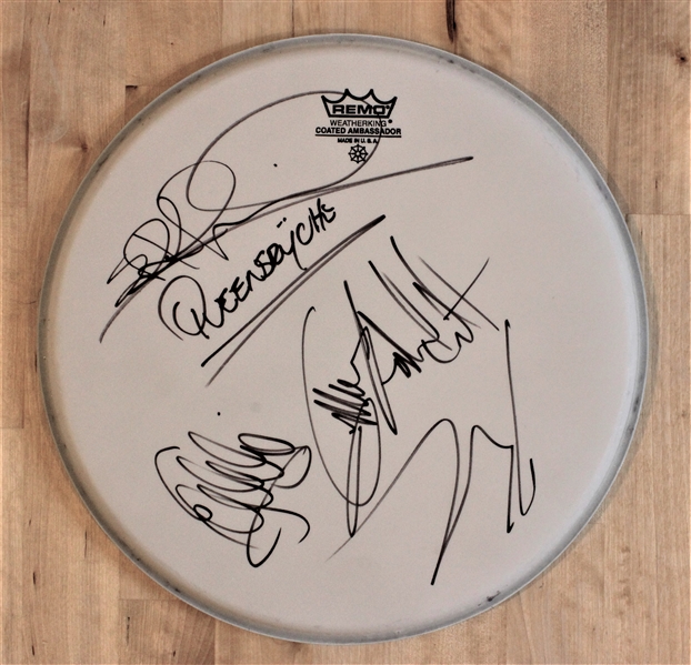 Queensryche Group Signed 12-Inch REMO Drumhead (REAL/Epperson)