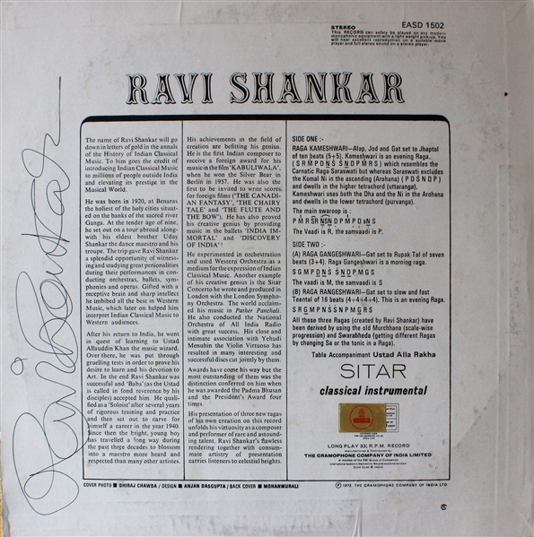 Ravi Shankar Signed "Ragas" Record Album (Beckett/BAS)