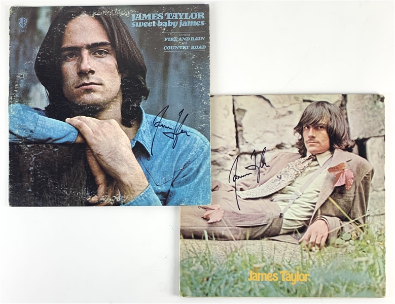 James Taylor: Lot of Two (2) Signed Record Album Covers - "Sweet Baby James" & Self-Titled (Beckett/BAS Guaranteed)