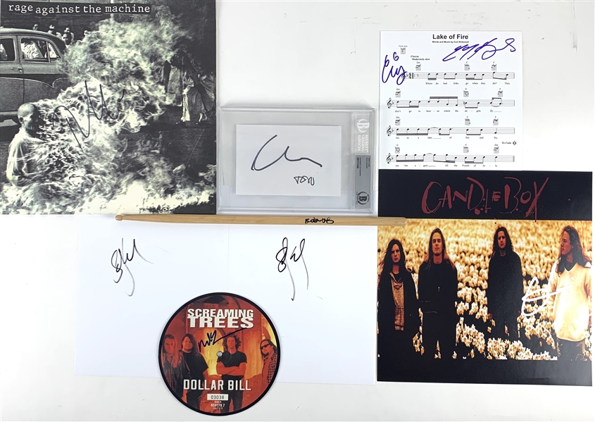 90s Rock Lot Featuring Eight (8) Signed Items w/RATM, Pearl Jam, Candlebox, Meat Puppets, etc. (Beckett/BAS Guaranteed)