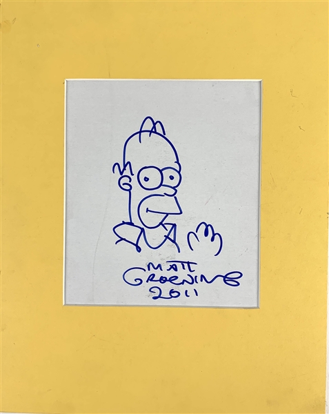 The Simpsons: Matt Groening Hand Drawn & Signed Homer Sketch in Matted Display (Beckett/BAS)