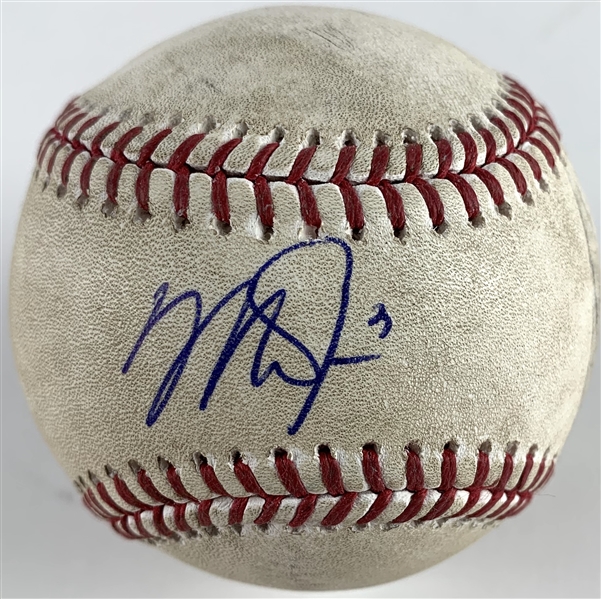 Mike Trout Signed & Game Used OML Baseball :: 4/15/2018 LAA vs KC :: Trout Fouled Off Ball! (PSA/DNA & MLB Holo)