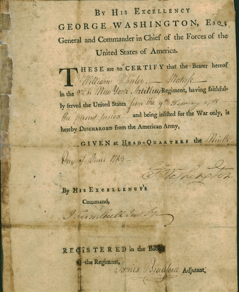 George Washington Signed 8" x 10" Military Discharge Document (Beckett/BAS)