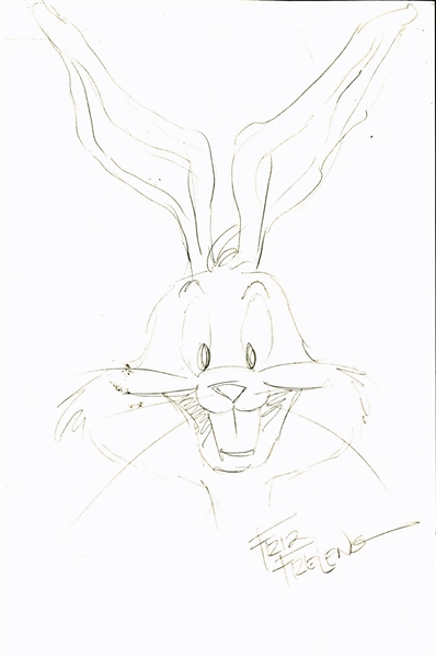 Friz Freleng Signed & Hand Sketched 7" x 10" Bugs Bunny Rendering! (JSA)