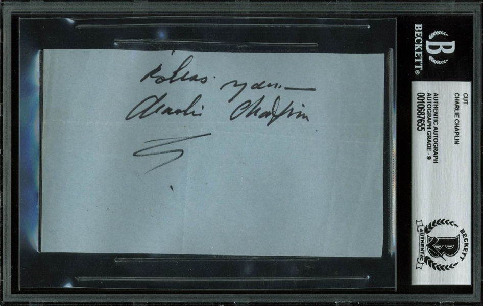 Charlie Chaplin Signed 3" x 5" Signature Cut (BAS/Beckett Graded MINT 9)