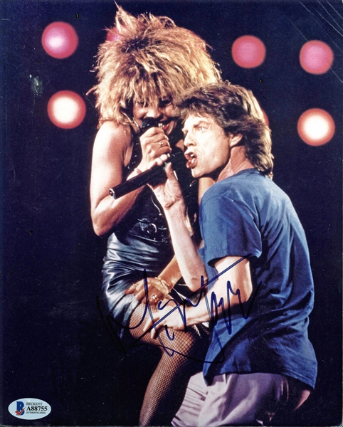 Mick Jagger Signed 8" x 10" On-Stage Photograph w/ Tina Turner! (Beckett/BAS)