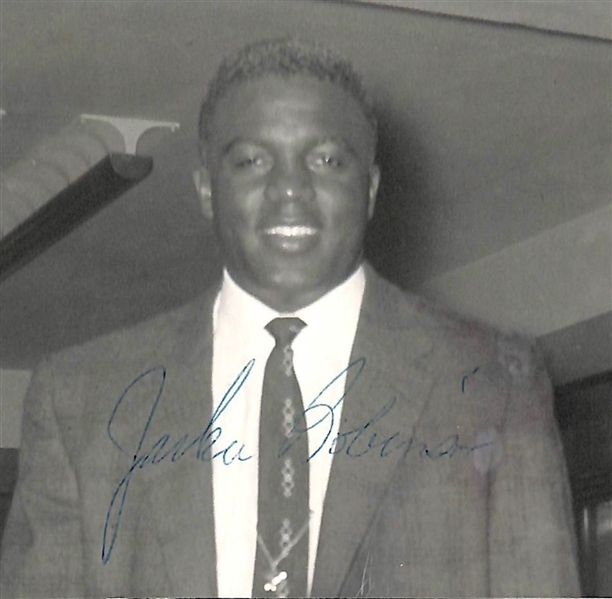 Jackie Robinson Signed 3.75" x 3.75" B&W Candid Photograph (PSA/DNA)