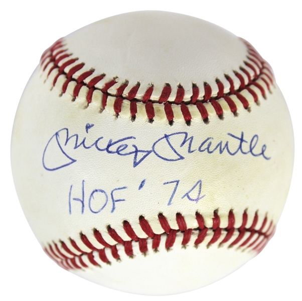 Mickey Mantle Signed OAL Baseball with "HOF 74" Inscription (PSA/DNA)