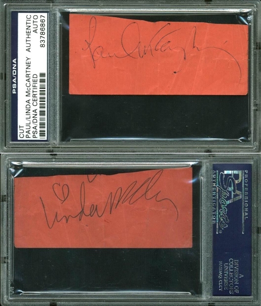 The Beatles: Paul & Linda McCartney Dual Signed 1.5" x 3" Album Page (PSA/DNA Encapsulated)