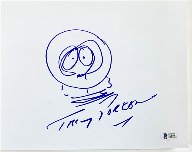 South Park: Trey Parker Signed & Hand Drawn "Kenny" Sketch on 8" x 10" Sheet (John Brennan Collection)(Beckett/BAS COA)