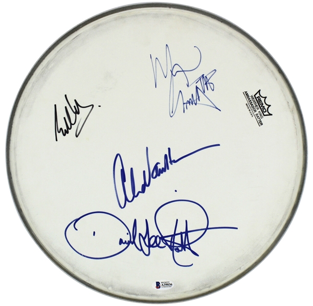 Van Halen Group Signed 13" REMO Drumhead w/ Original Lineup (Beckett/BAS)