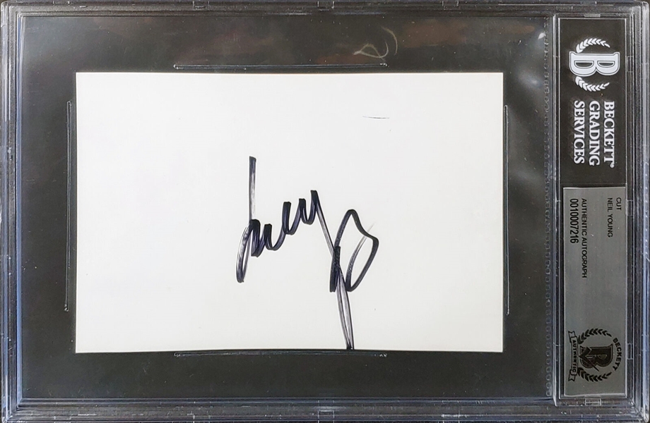 Neil Young Signed 4" x 6" Index Card (Beckett/BAS Encapsulated)
