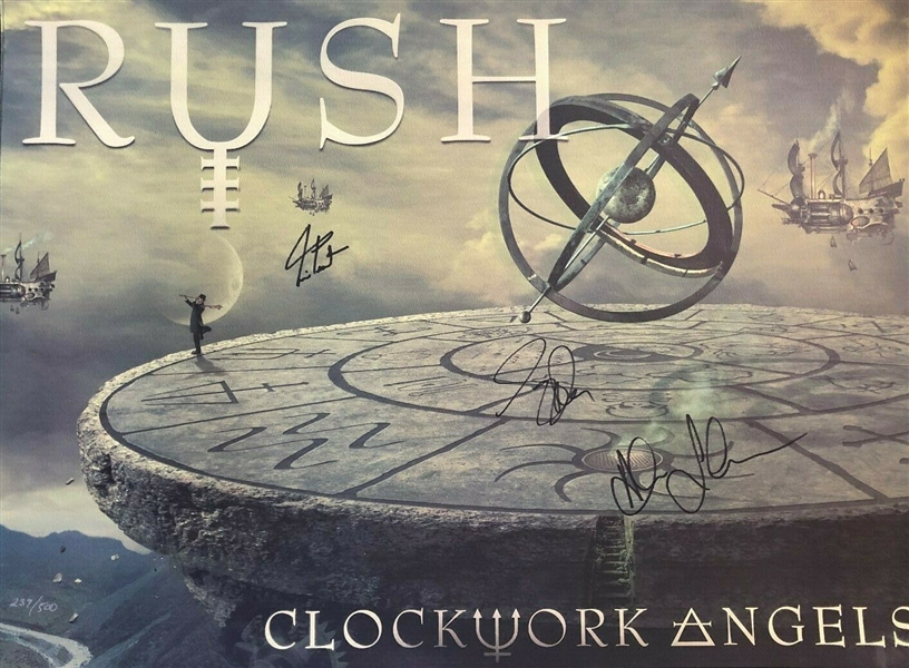 RUSH Group Signed 16" x 20" Limited Edition /500 "Clockwork Angels" Poster (Beckett/BAS Guaranteed)