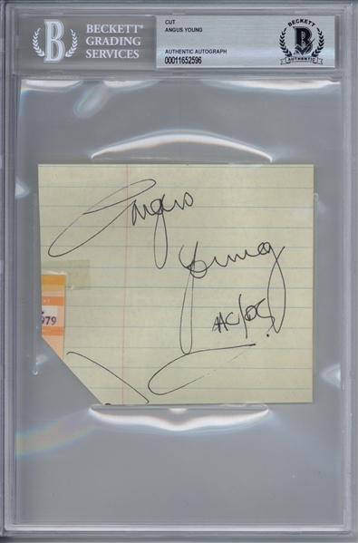 AC/DC: Angus Young Vintage Signed 4" x 5" Album Page (Beckett/BAS Encapsulated)