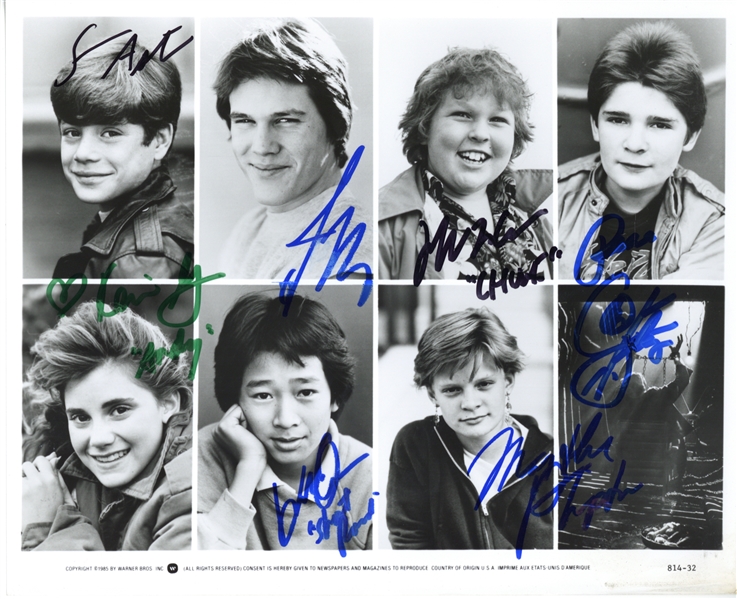 The Goonies RARE Cast Signed 8" x 10" Black & White Promotional Photograph w/ 7 Signatures! (PSA/DNA)