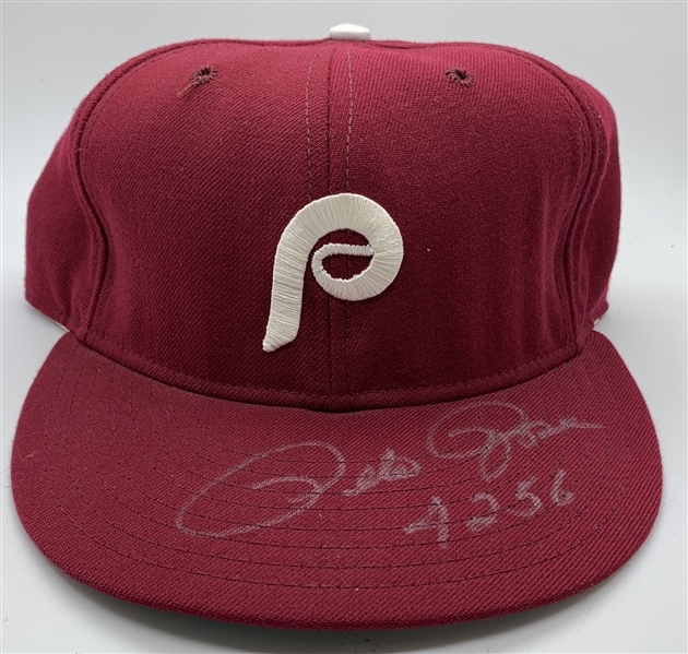 Pete Rose Game Used & Signed c.1980 World Series-Era Philadelphia Phillies Cap (MEARS)
