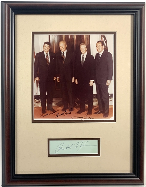 Four Presidents Signed & Framed Display w/ Nixon, Reagan, Carter & Ford! (PSA/DNA)