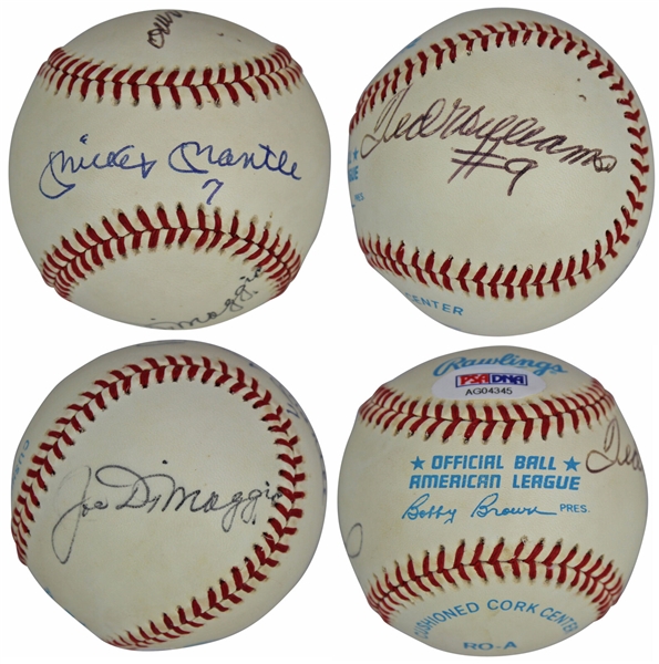 Unique Mickey Mantle, Joe DiMaggio, and Ted Williams Multi-Signed OAL Baseball (PSA/DNA)