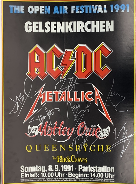 Metallica & Motley Crue: 1991 Open Air Festival Multi-Signed Original 23" x 32" Concert Poster w/Hammett, Sixx & Others! (Beckett/BAS Guaranteed)