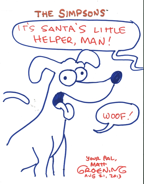 Matt Groening Signed & Hand Sketched 8" x 10" Rare Santas Little Helper Simpsons Character! (Beckett/BAS Guaranteed)