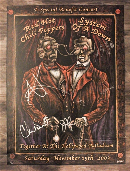 RARE Red Hot Chili Peppers & System of a Down Dual Group Signed Concert Poster from 2003 Benefit Concert (REAL/Epperson)