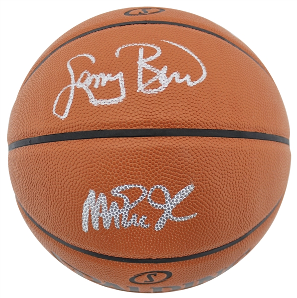 Magic Johnson & Larry Bird Dual-Signed Spalding NBA I/O Model Basketball (PSA/DNA