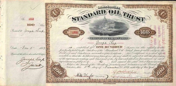 John D. Rockefeller ULTRA-RARE Signed 1889 Standard Oil Stock Certificate (Beckett/BAS)