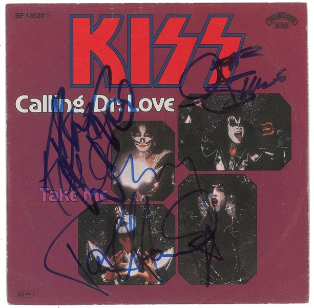 KISS Group Signed "Calling Dr. Love" 45 RPM Album (John Brennan Collection)(Beckett/BAS Guaranteed)