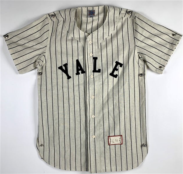 President George H.W. Bush Signed Vintage Style Yale College Baseball Jersey (Beckett/BAS)