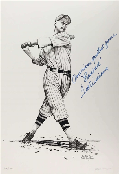 Ted Williams Rare Signed Over-Sized 15" x 19" Pacific Coast League Artist Rendering w/ "Americas Greatest Game, Baseball" Inscription! (JSA)