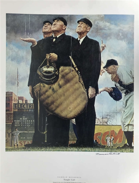 Norman Rockwell Rare Signed Saturday Evening Post "Tough Call" Lithograph (JSA)