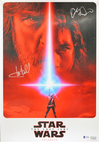 The Last Jedi: Mark Hamill & Adam Driver Dual-Signed Mini Movie Poster (BAS/Beckett)