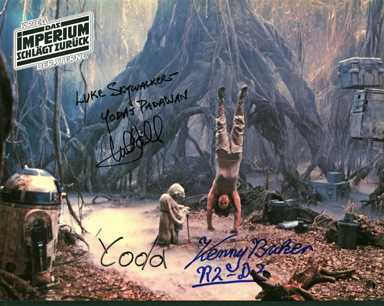 Star Wars Germany Multi-Signed 8" x 10" Lobby Card w/ Hamill, Baker & Rare Frank Oz "Yoda" Variation! (Beckett/BAS Guaranteed)