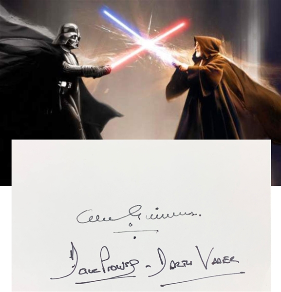 Obi-Wan & Lord Vader: Sir Alec Guinness & David Prowse Dual Signed 3" x 5" Index Card (Beckett/BAS Guaranteed)(Steve Grad Collection)
