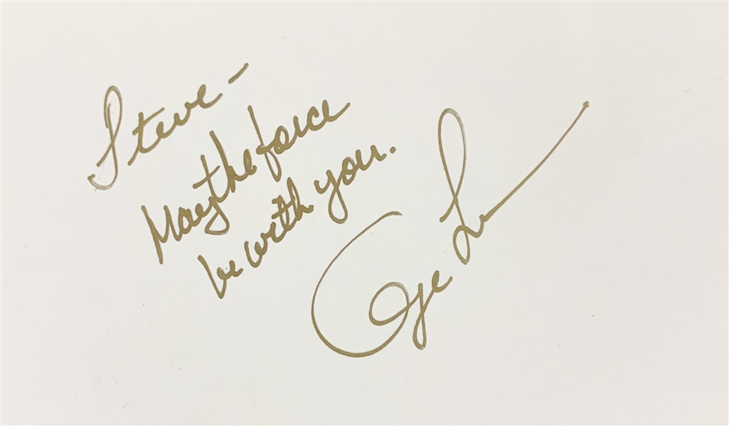George Lucas Signed & Inscribed 3" x 5" Index Card with Desirable "May The Force Be With You" Quote (Beckett/BAS Guaranteed)(Steve Grad Collection)