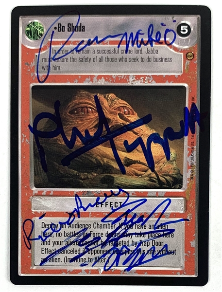 Jabba The Hut Signed 1996 Star Wars CCG Game Card with Crew/Creator Autographs (7 Sigs)(Beckett/BAS Guaranteed)(Steve Grad Collection)