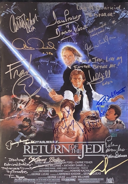 Return of the Jedi Rare & Desirable Cast Signed 12" x 18" Print with Incredible 16 Signatures! (ACOA)(Beckett/BAS Guaranteed)