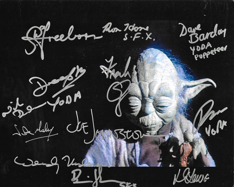 Yoda: Incredible Multi-Signed 8" x 10" Photo featuring Cast & Crew Who Created Him :: 12 Signatures Incl. Oz, Freeborn, Johnston, etc. (Beckett/BAS Guaranteed)(Steve Grad Collection)