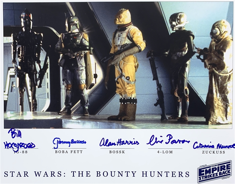 ESB: Bounty Hunters Signed 11" x 14" Color Photo with Bulloch, Hargreaves, Harris, Parsons & Munroe (Beckett/BAS Guaranteed)(Steve Grad Collection)