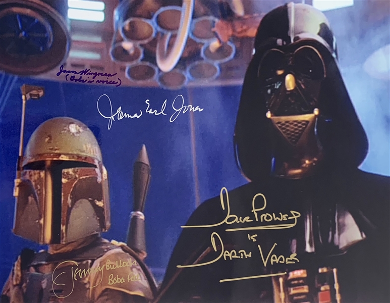 ESB: Darth Vader & Boba Fett Signed 11" x 14" Color Photo with Jones, Prowse, Bulloch & Wingreen (#1)(Beckett/BAS Guaranteed)(Steve Grad Collection)