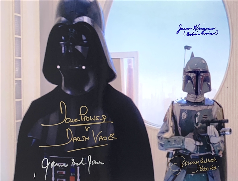 ESB: Darth Vader & Boba Fett Signed 11" x 14" Color Photo with Jones, Prowse, Bulloch & Wingreen (#2)(Beckett/BAS Guaranteed)(Steve Grad Collection)