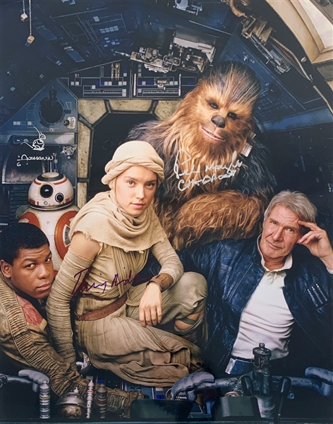 The Force Awakens Cast Signed 16" x 20" Color Photo with Ridley, Alzmann & Mayhew (Beckett/BAS Guaranteed)(Steve Grad Collection)