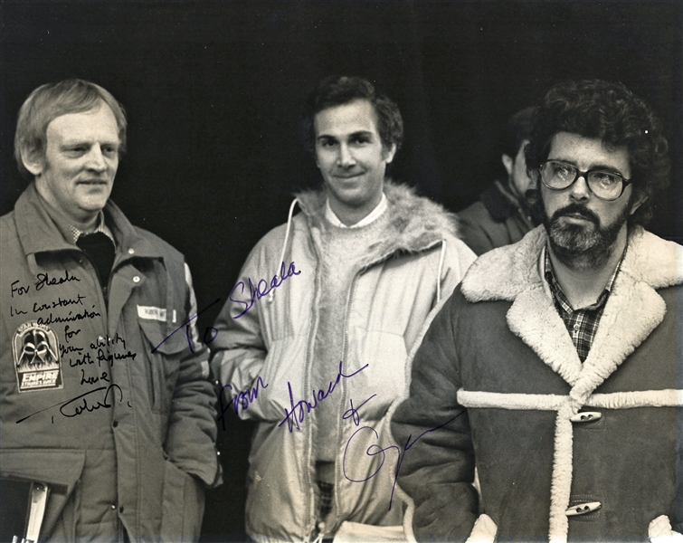 ESB Braintrust: George Lucas, Robert Watts & Howard Kanjanian Signed 7.5" x 9.5" B&W Photo (Beckett/BAS Guaranteed)(Steve Grad Collection)