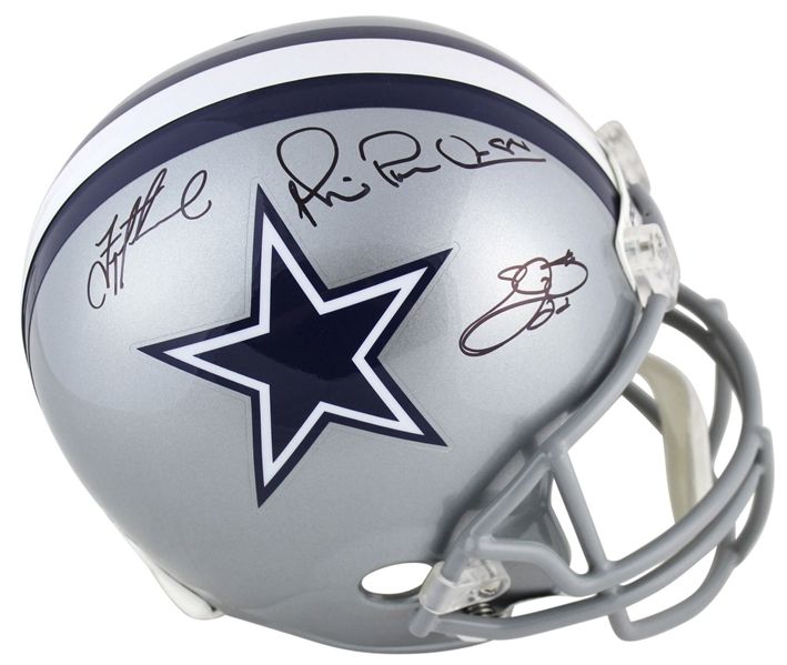 Cowboys Triplets: Emmitt Smith, Troy Aikman & Michael Irvin Signed Dallas Cowboys Helmet (Beckett/BAS)