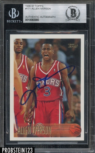 Allen Iverson Signed 1996-97 Topps #171 Rookie Card (Beckett/BAS Encapsulated)