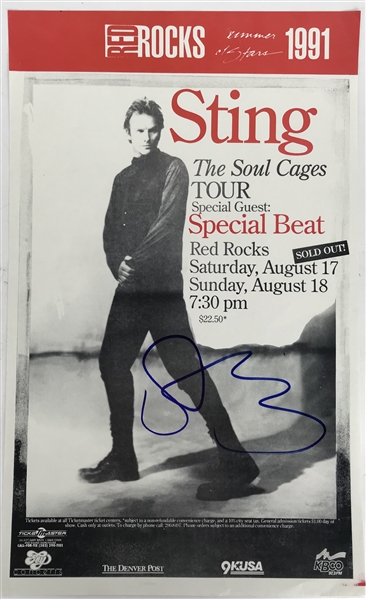 Sting Signed Original 10" x 16" Red Rocks 1991 Soul Cages Concert Poster (Beckett/BAS)