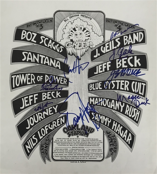 Day On The Green Multi-Signed Original 15" x 16" Concert Poster w/ Santana, J Geils Band & Others! (Beckett/BAS LOA)
